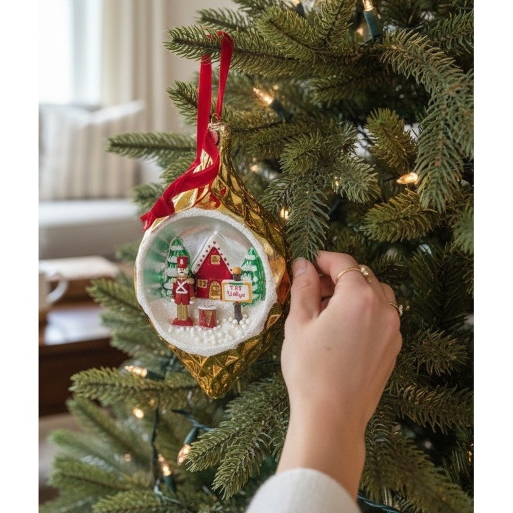 Demdaco Blown Glass Ornament OS Gold Toy Village Nutcracker Diorama Christmas